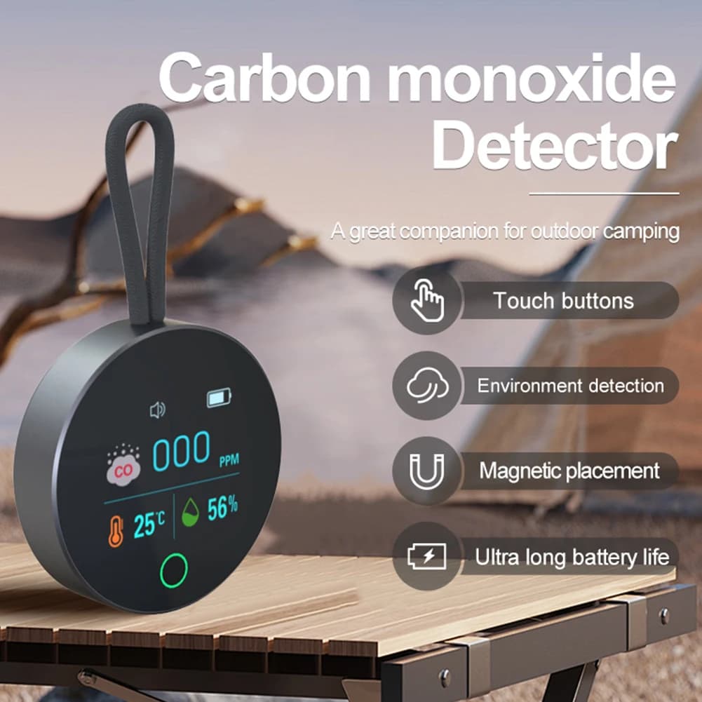 3 In 1 Carbon Monoxide Detector Rechargeable CO Air Quality Monitor 1000mAh CO Temperature Humidity Detector for Indoor Outdoor