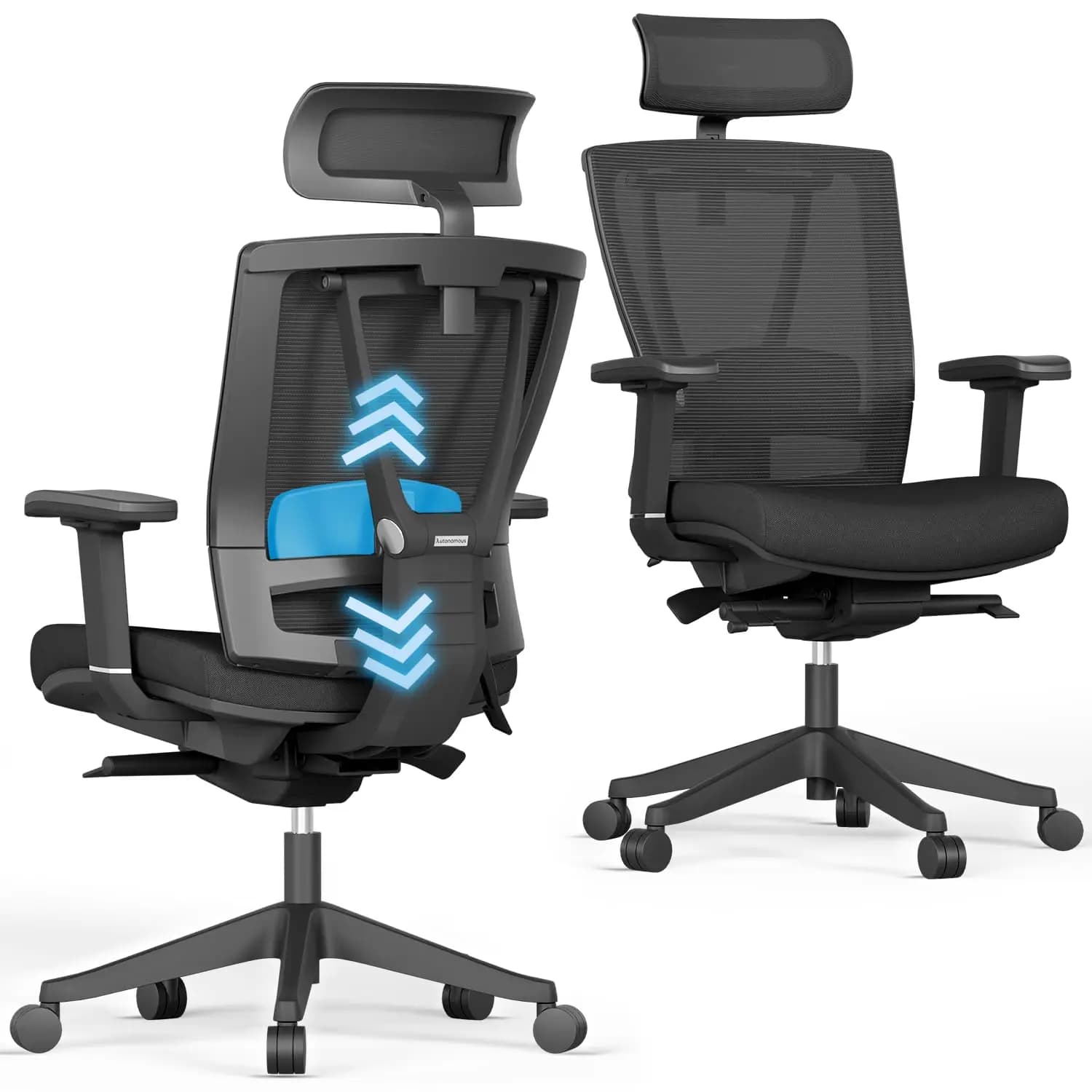 Sedia da Ufficio Ergonomica ErgoChair Pro in Schiuma Nera per Alleviare il Mal di Schiena, Supporto Lombare Regolabile, Poggiatesta, Ampia e Personalizzabile