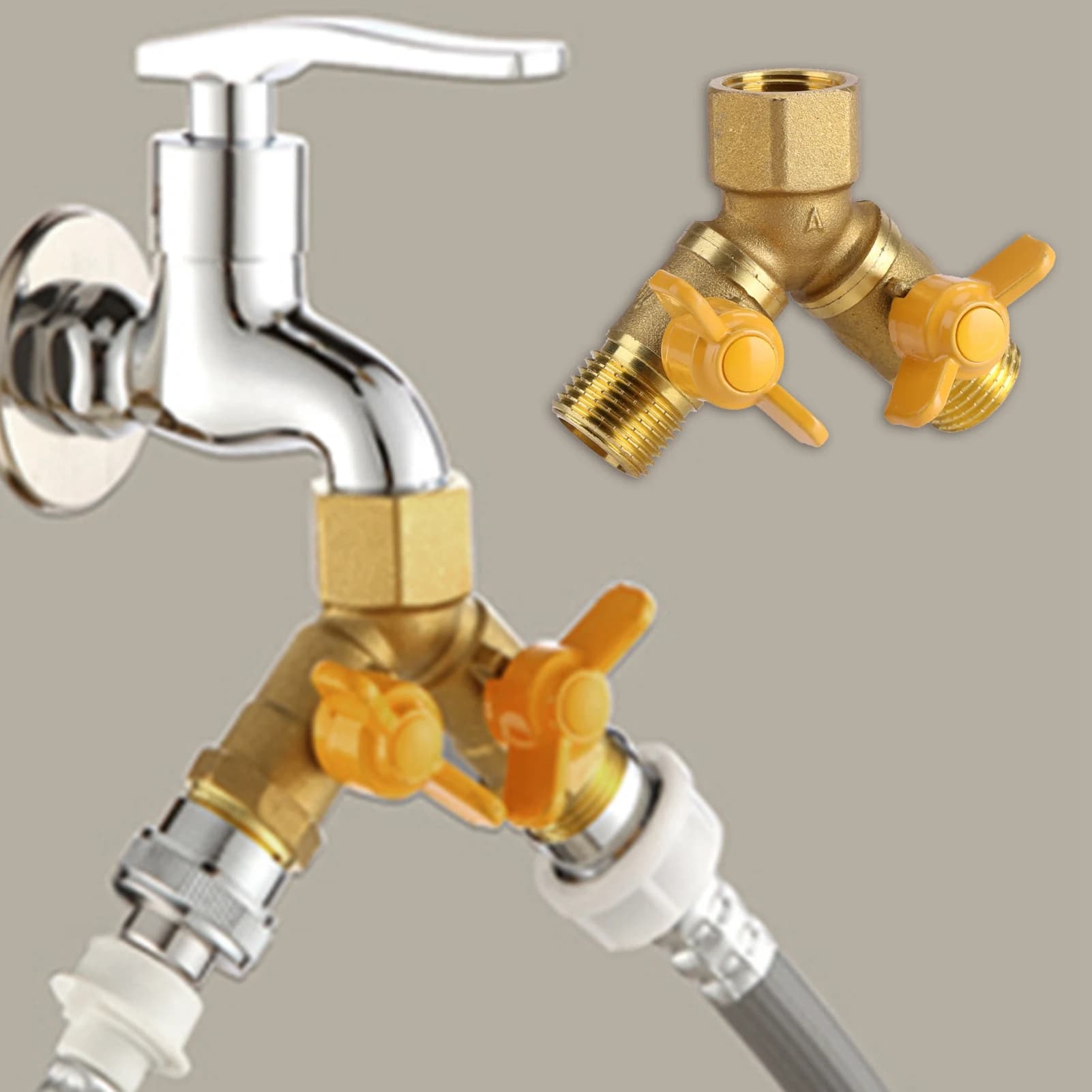 2-way tap connector adapter G1/2 Brass Garden irrigation Adapter hose double 2-way tap connector Double tap connector