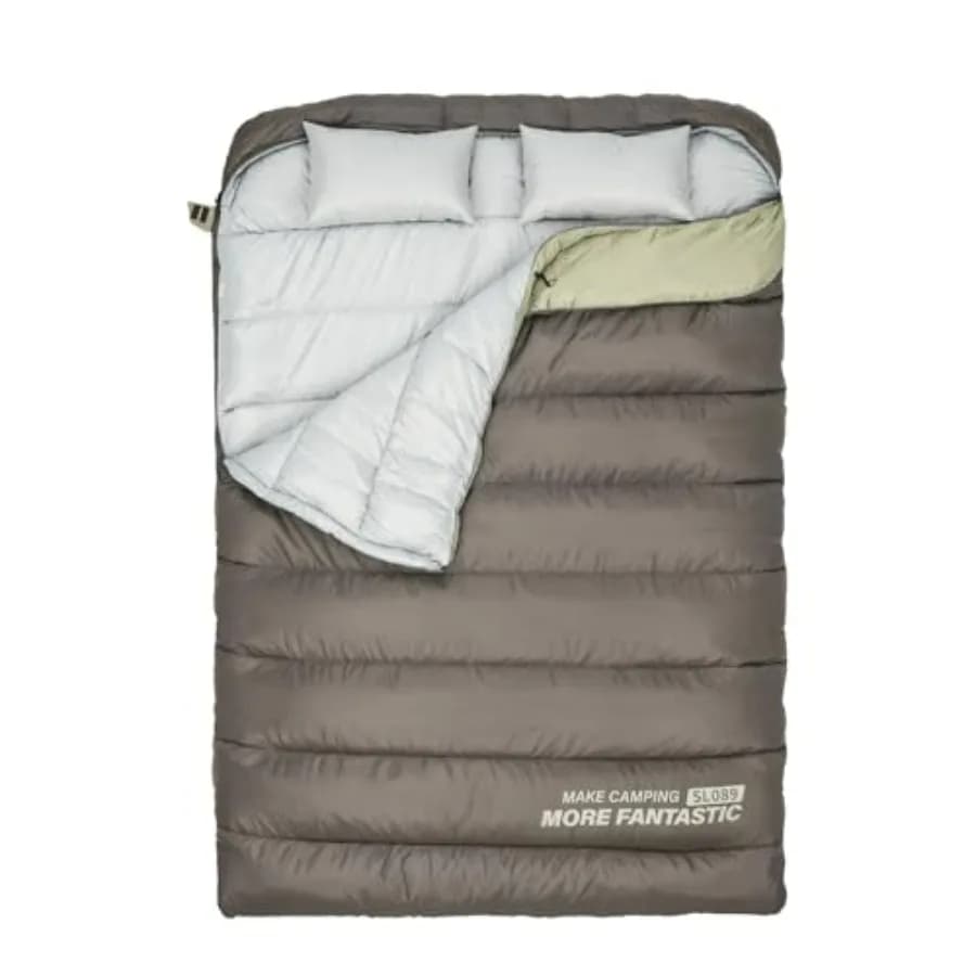 Sacco a pelo da campeggio per due adulti, misura queen, per tutte le stagioni, per clima freddo, rivestimento in nylon, nero, comprimibile con custodia inclusa