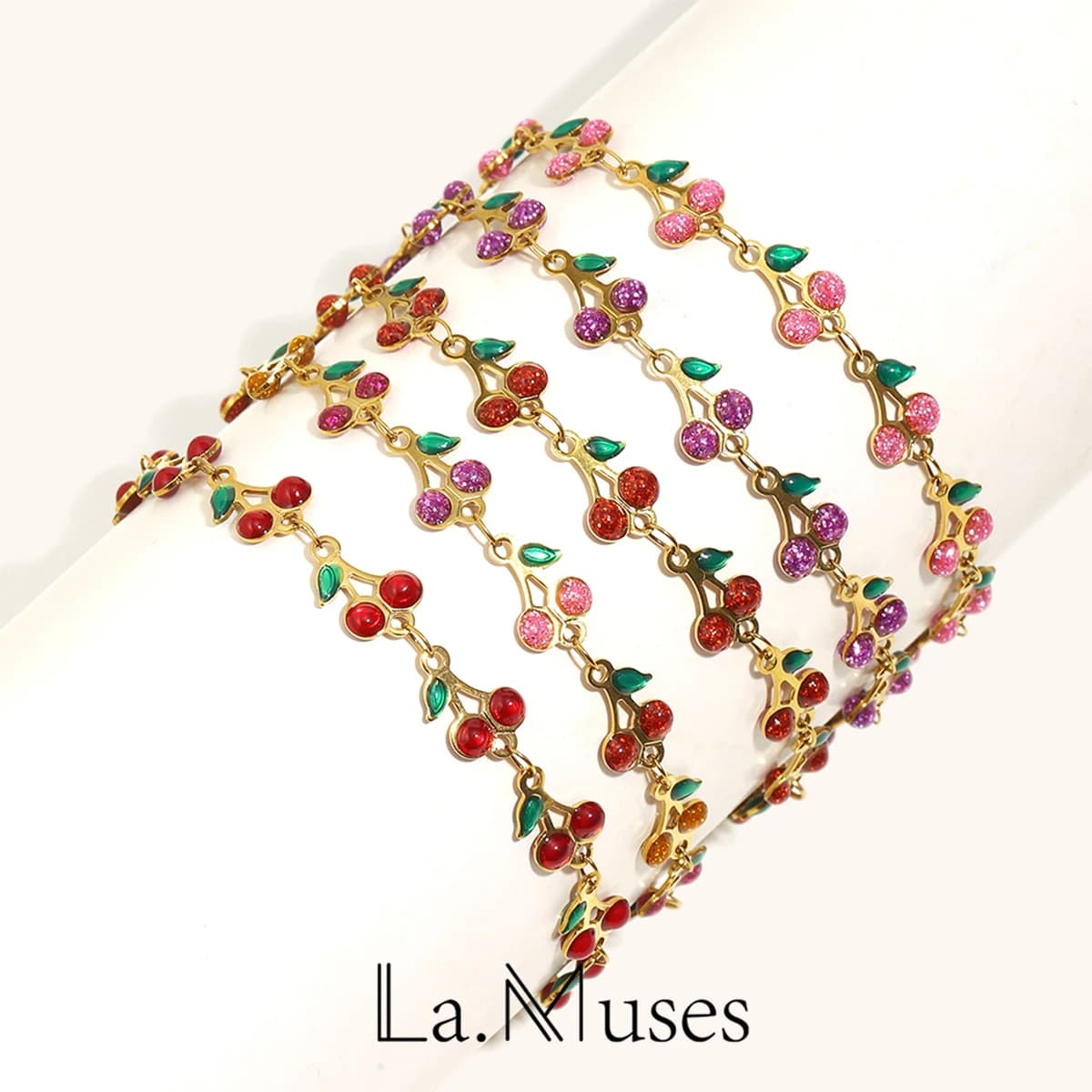 La. Muses Drop Oil Color Cherry Y2K Bracciale da donna in acciaio inossidabile placcato PVD regalo di gioielli alla moda estivi