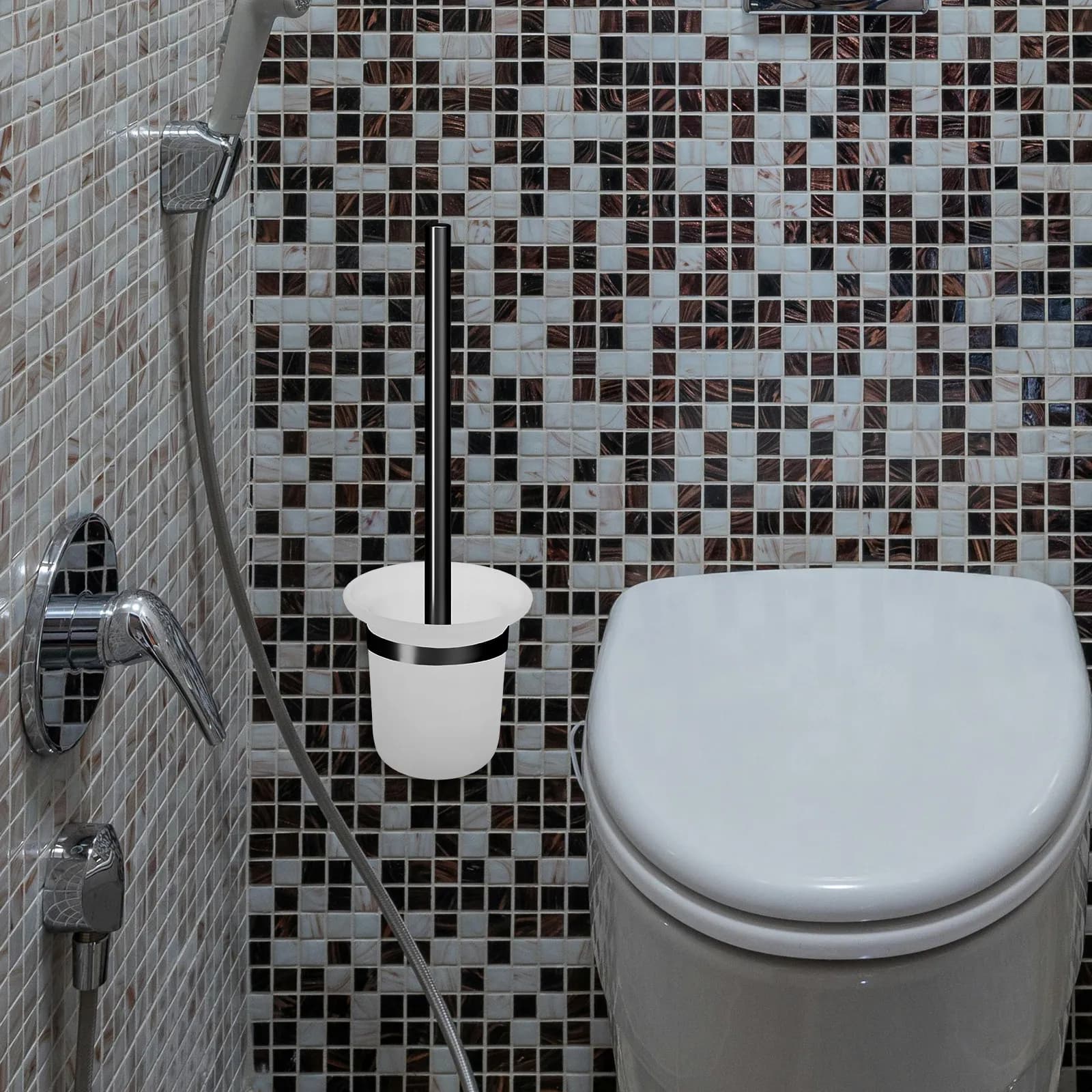 Portascopino da Parete in Vetro Satinato, Supporto Multifunzionale per Organizzazione Bagno e Arredo Casa