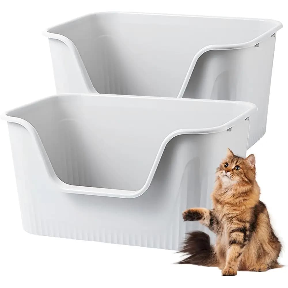 2 Lettiere Extra Large per Gatti con Bordi Alti, Lettiere XL o per Gatti Grandi da Interno, Lettiera Grigia Grande e Profonda con Pareti Alte o 2 o