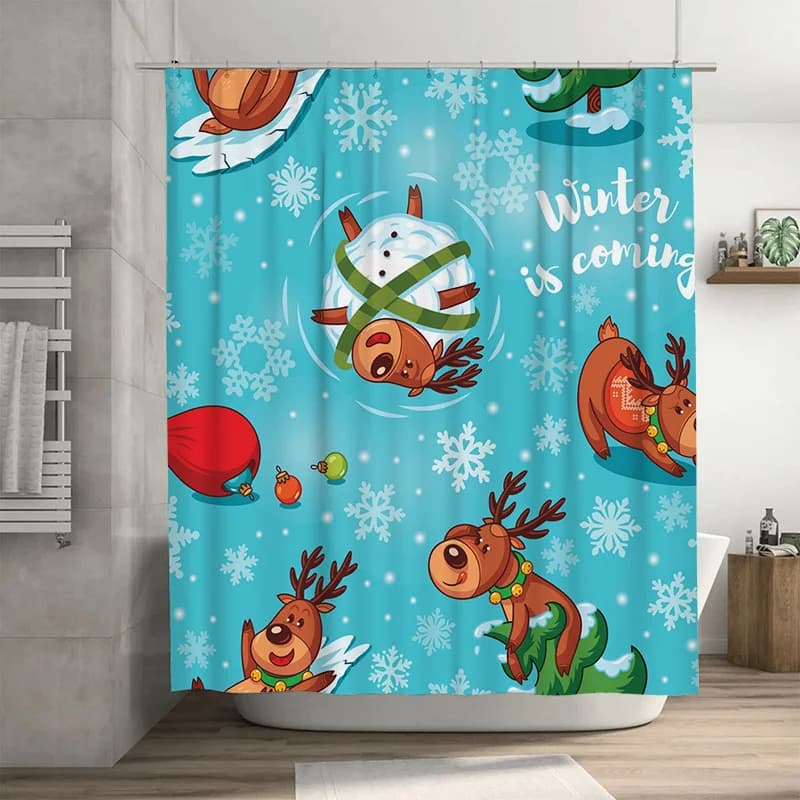 TU Winter Wonderland Tenda da doccia Natale Cervi Foresta Vacanza Decorazioni per il bagno Festivo Natale Decorazioni per la casa Navidad