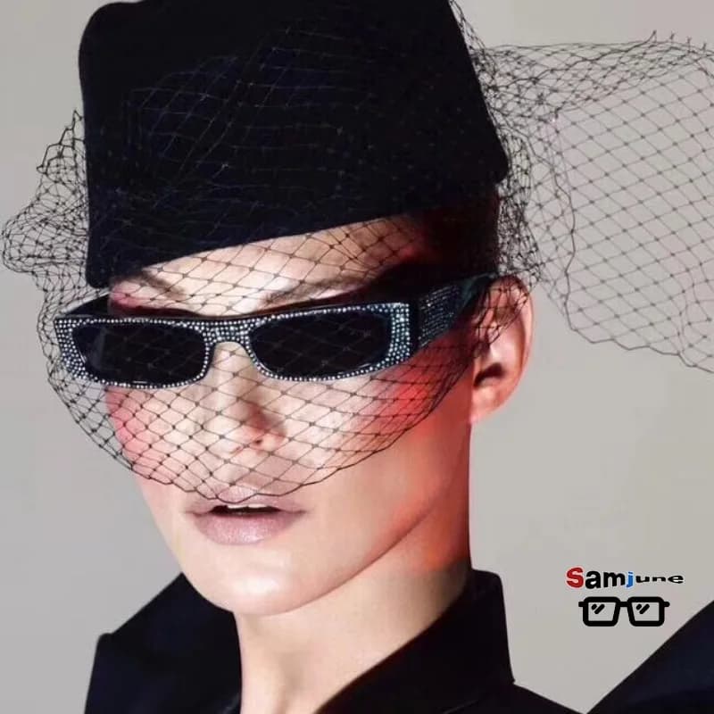 Samjune Fashion Small Square Resemble Rhinestone Sunglasses Women Luxury Sunglasses Men