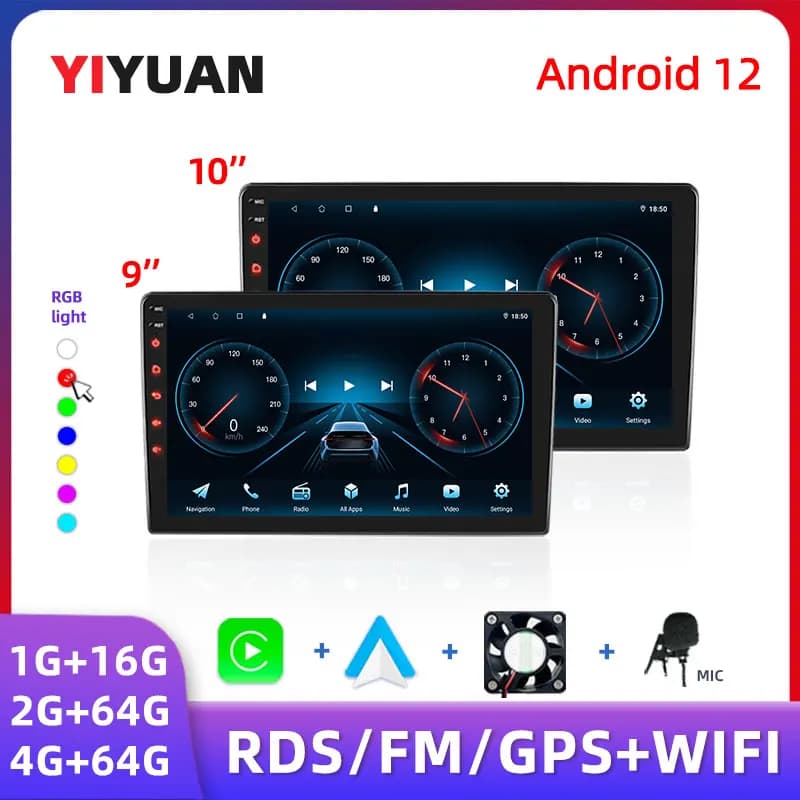 Autoradio con lettore multimediale GPS con Android 12 7/9/10 ''2 Din Universal Stereo Carplay AUTO per Volkswagen, Nissan, Hyundai
