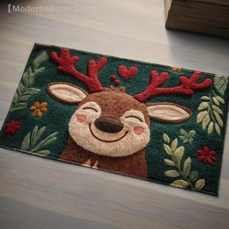 【M】1 tappetino da bagno soffice in microfibra con cervi natalizi: design festivo ad asciugatura rapida e assorbente con bacche rosse e foglie verdi