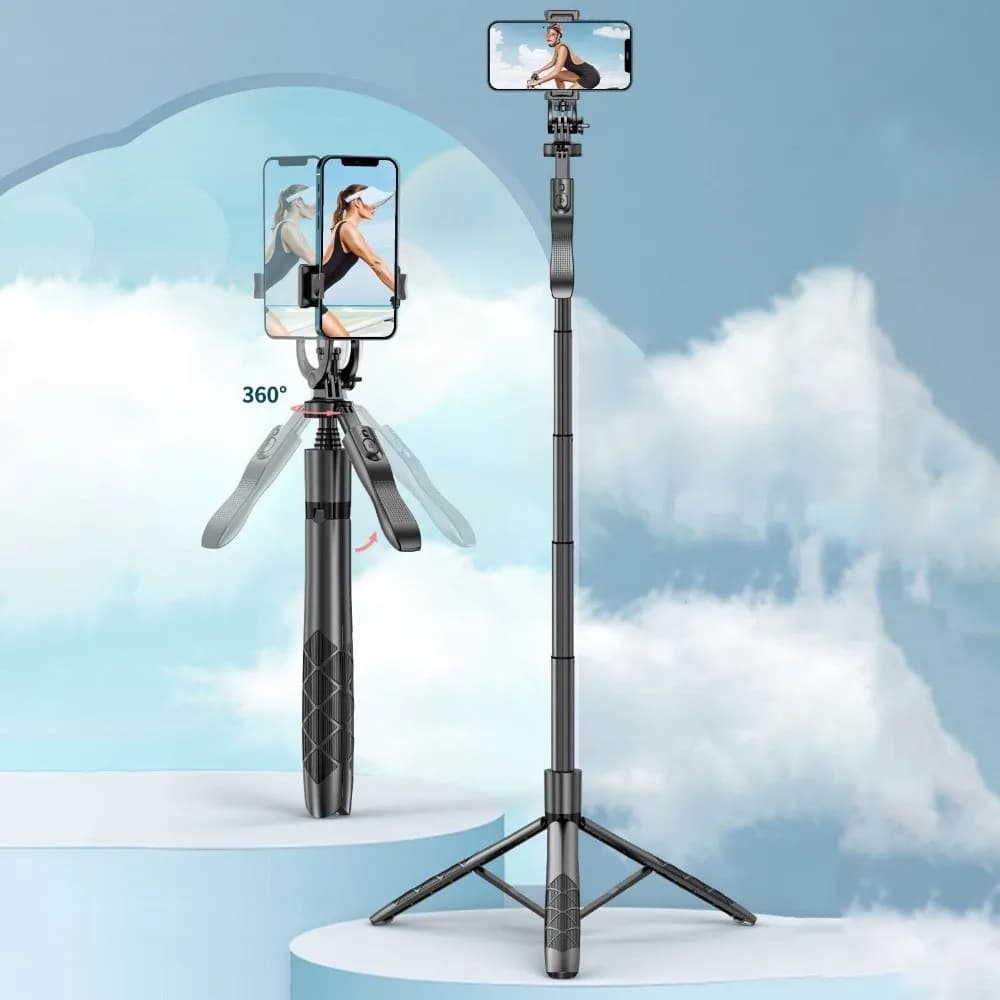 Bastone selfie telescopico da 1,53 m Asta di prolunga regolabile Bastone selfie Bluetooth Treppiede portatile leggero per selfie