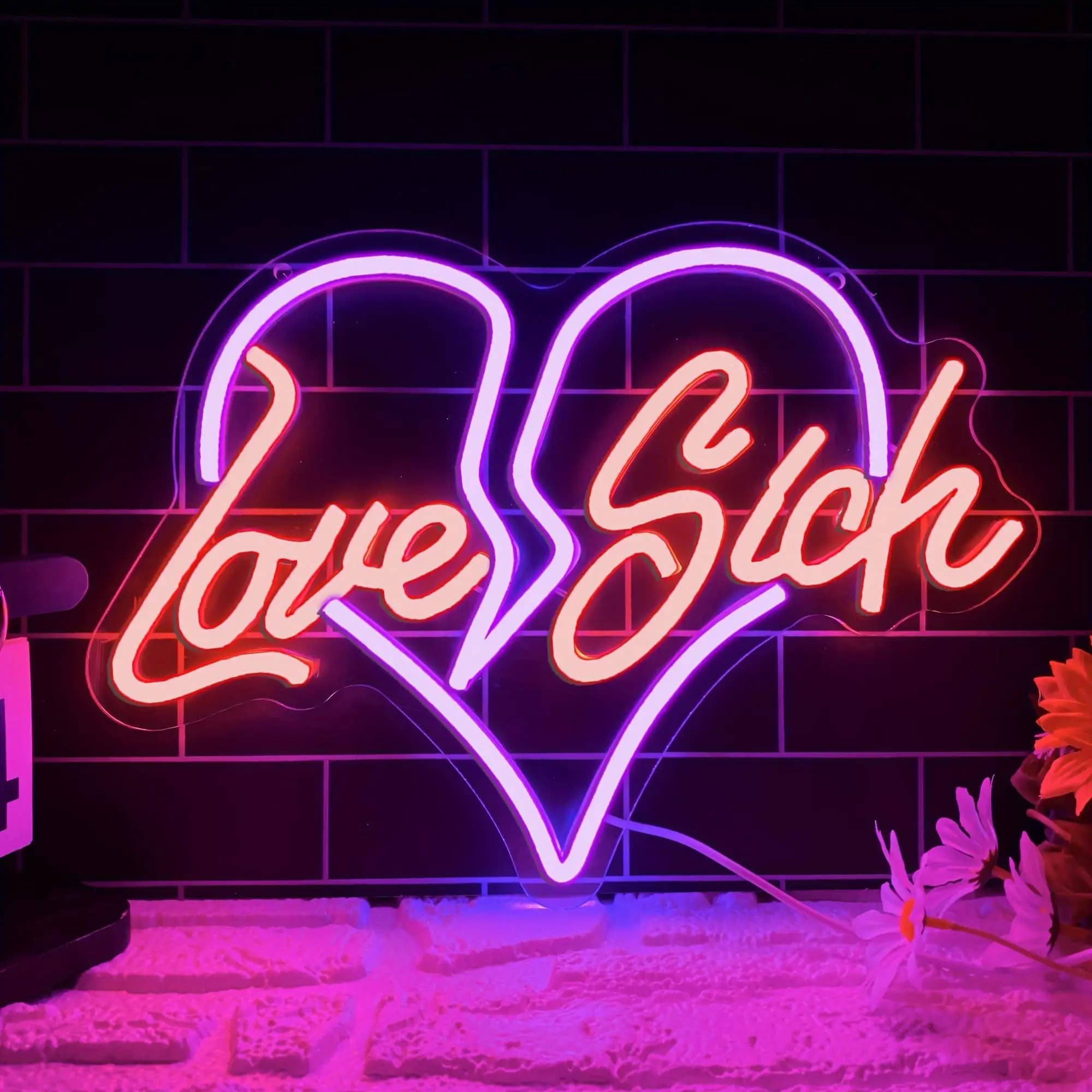 Love Sick Neon Sign Retro Decor USB Neon Light Dimmable for Room Music Studio Lounge Teen Hangout Nostalgic Bedroom Decor Gifts