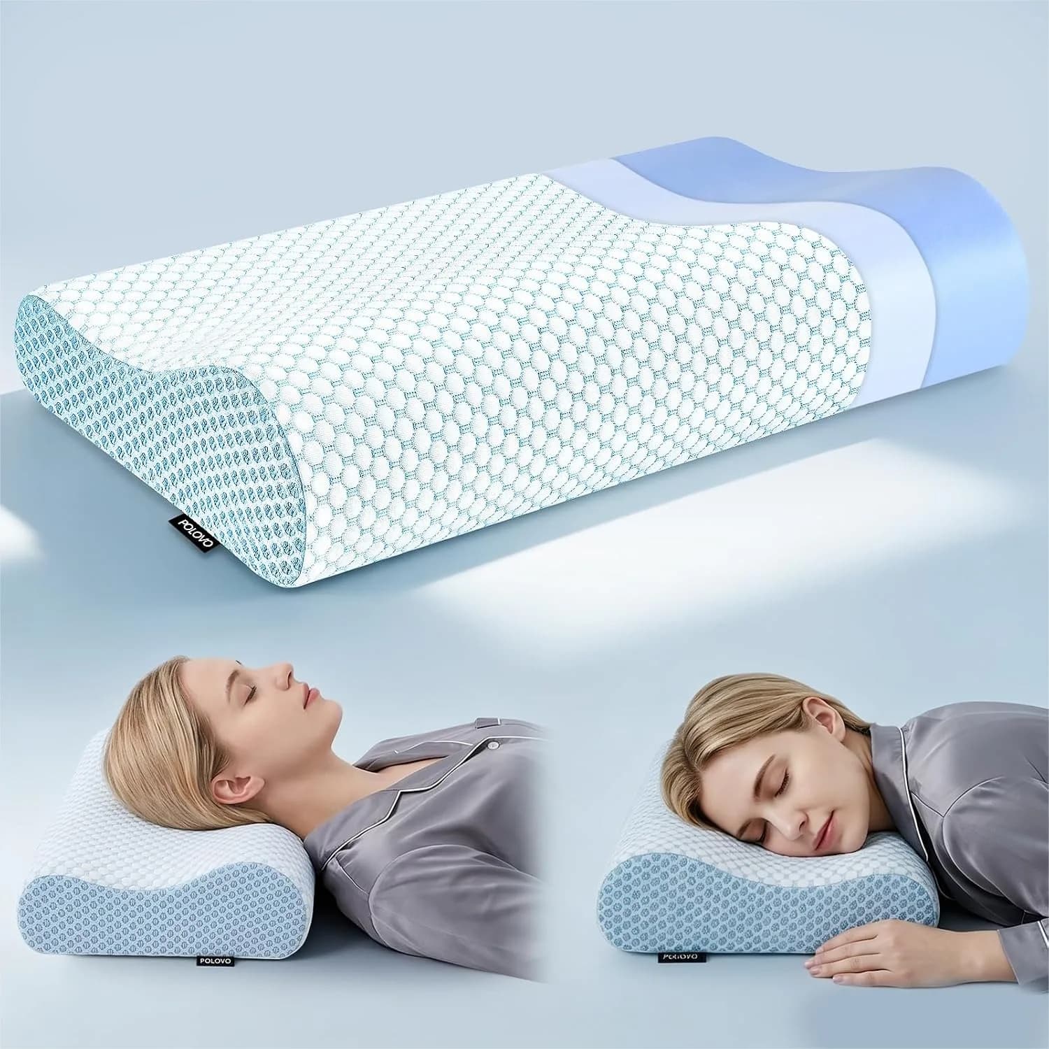 Memory Foam Neck Pillow for Sleeping with Ergonomic Support for Side Back Stomach Sleepers, Contour Design for Neck and Shoulder