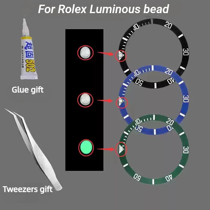 Accessori per orologi da uomo con anello in ceramica per Rolex Submariner Green Water Ghost Blu Verde Perlina luminosa Lunetta Perla Dot Perline in ceramica