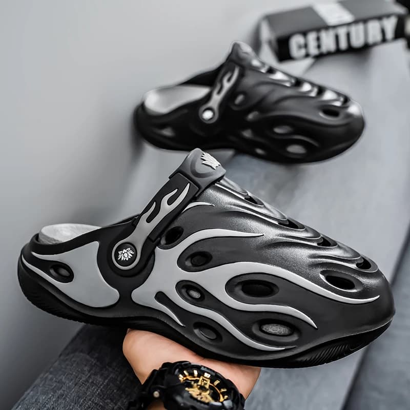 Summer New Style Outdoor Daily Wear for Men and Women, Flame Streamline Pattern Thick-Soled Beach Sandals for Couples