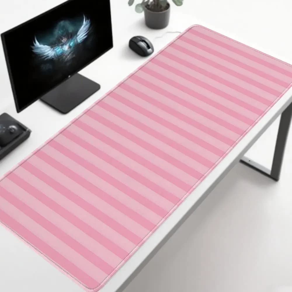 Tappetino da Scrivania Oversize a Righe Rosa, Tappetino per Mouse da Gaming in Gomma, Tappetino Estetico per Postazione di Lavoro