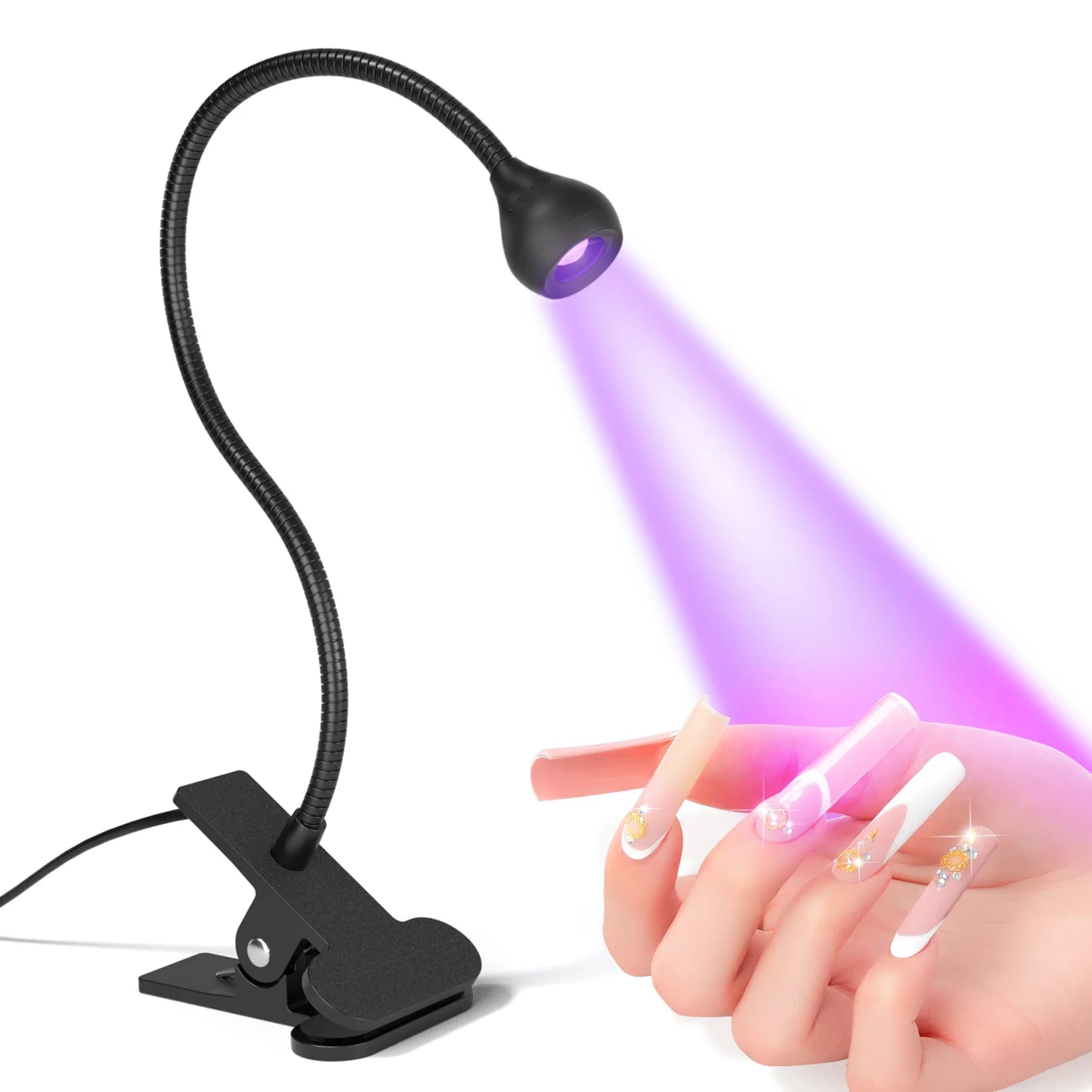 UV lamp for drying nails, 395nm, with table clip, mini USB, for nails in gel, manicure, saloon tools.