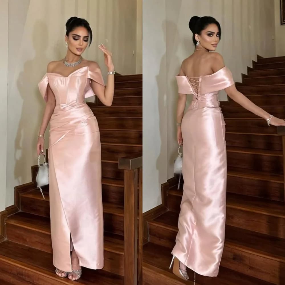Abiti midi dritti con spalle scoperte e nastro incrociato Charmeuse personalizzato Occasioni su misura Festa semplice ed elegante