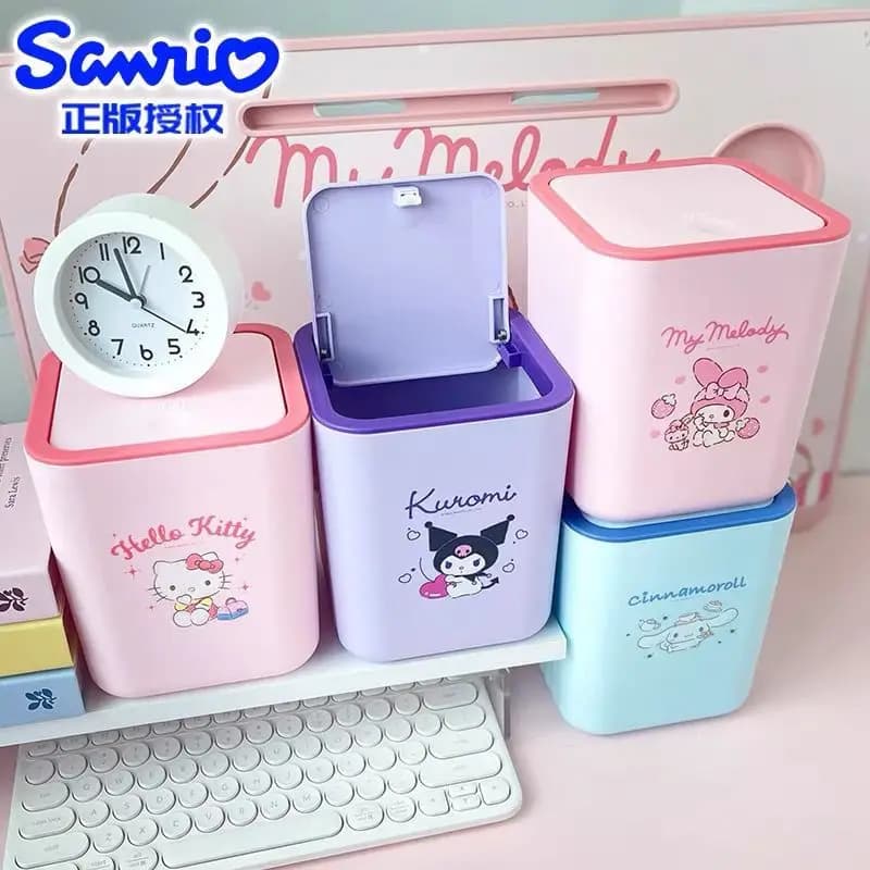 Cestino da scrivania Sanrio Hello Kitty con coperchio, contenitore portaoggetti da scrivania, dal design accattivante, bellissimo, in stile cartone animato, regalo per bambini
