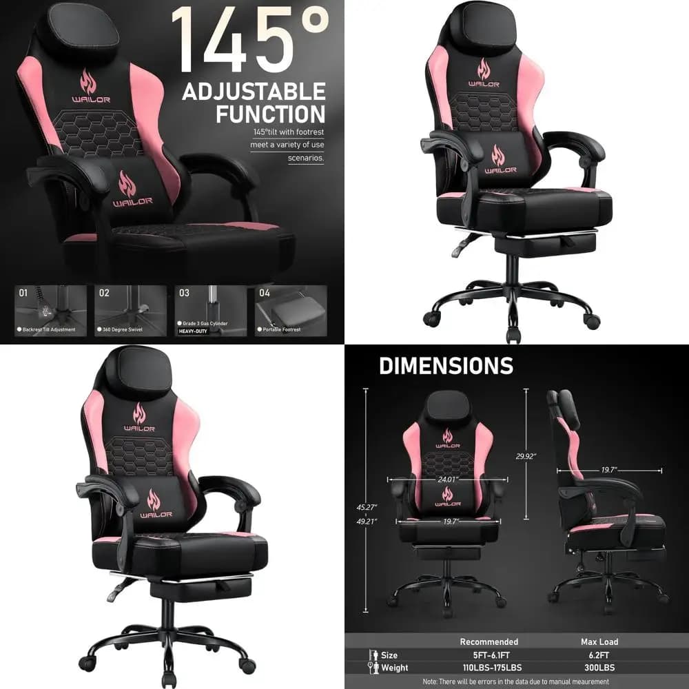 Sedia da Gaming Ergonomica con Massaggio e Cuscino a Molle Insacchettate, Seduta in Pelle con Schienale Alto per Adulti fino a 136 kg, Reclinabile con Poggiapiedi