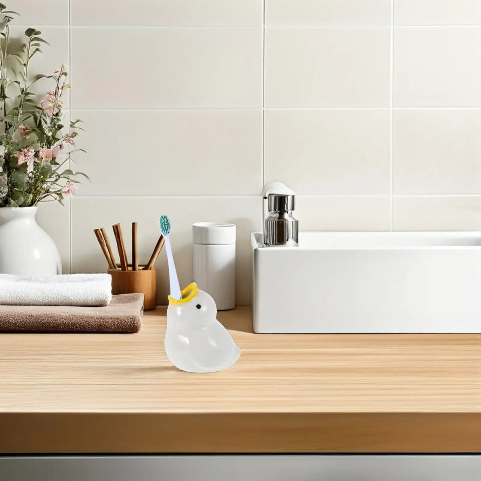 Organizzatore per Spazzolini da Denti in Ceramica per Bagno, Portaspazzolini a Forma di Paperella Cartoonesca, per Casa e Viaggio