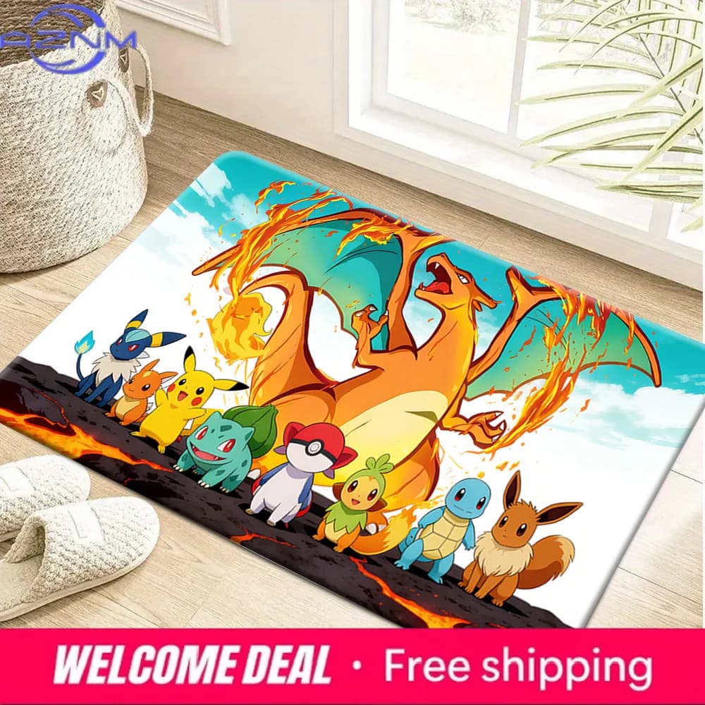 Tappetino morbido antiscivolo con stampa Pokemon Charizard Pikachu e Starters Fire