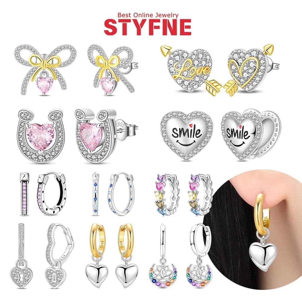 925 Sterling Silver Pink Heart Women's Hoops Earrings Fit Earrings Women Drop Earring For Anniversary Wedding Jewelry Gifts
