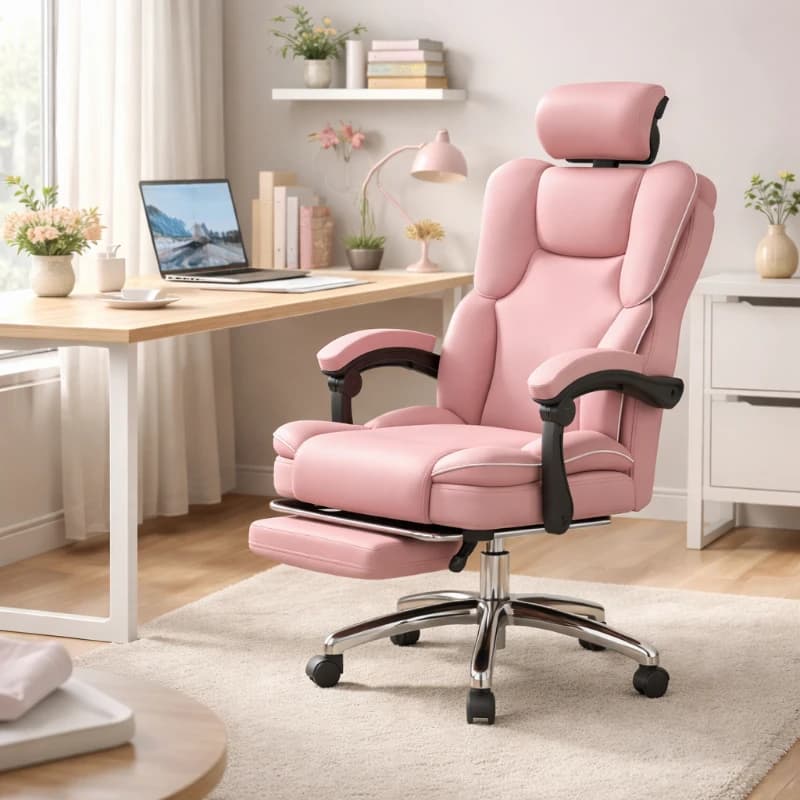 Sedia da Gaming Reclinabile in Pelle PU con Ampio Angolo di Visione, Poggiatesta Girevole e Regolabile in Altezza, Sedia da Ufficio Comfort per Camera da Letto Femminile