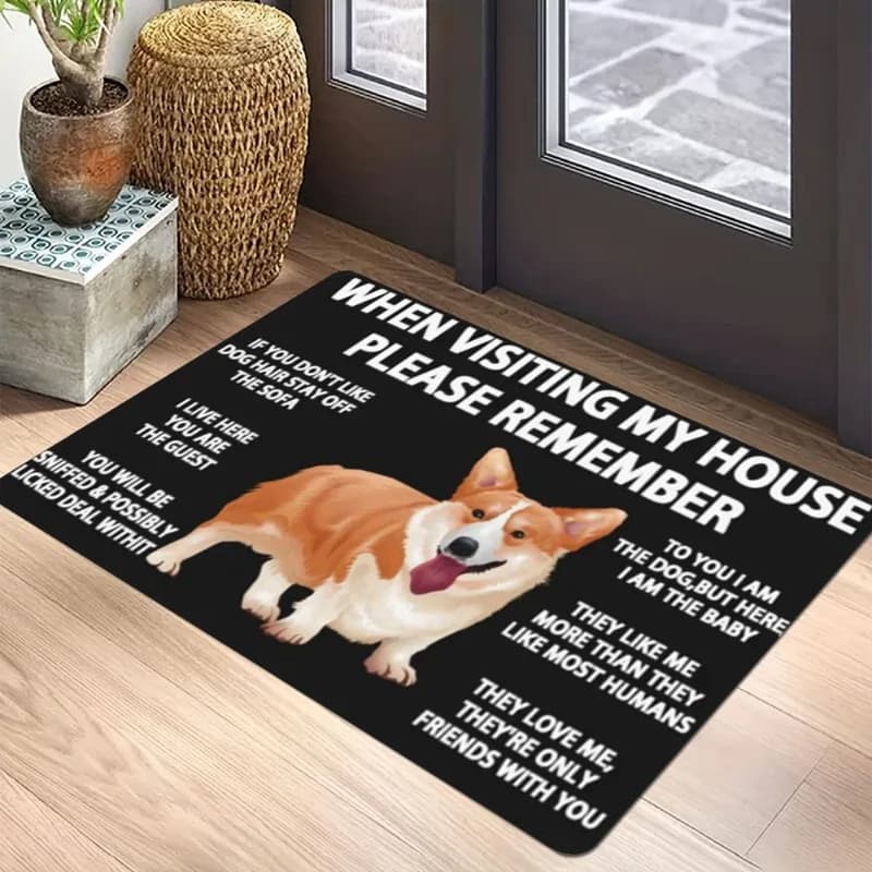 Cartoon geometrico pet dog tappeto tappeto bulldog francese corgi pomerania citazione umoristica decorazione della casa ingresso zerbino nero