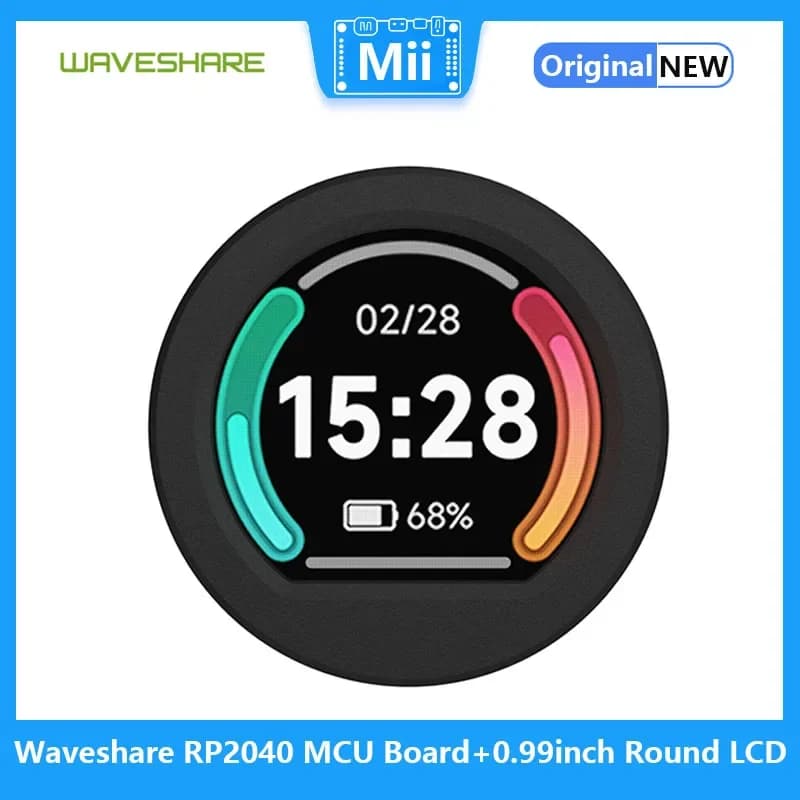 Raspberry Pi RP2040 LCD round 0,99 inch, MCU Waveshare card accelerometer and gyroscope sensor, with CNC metal case