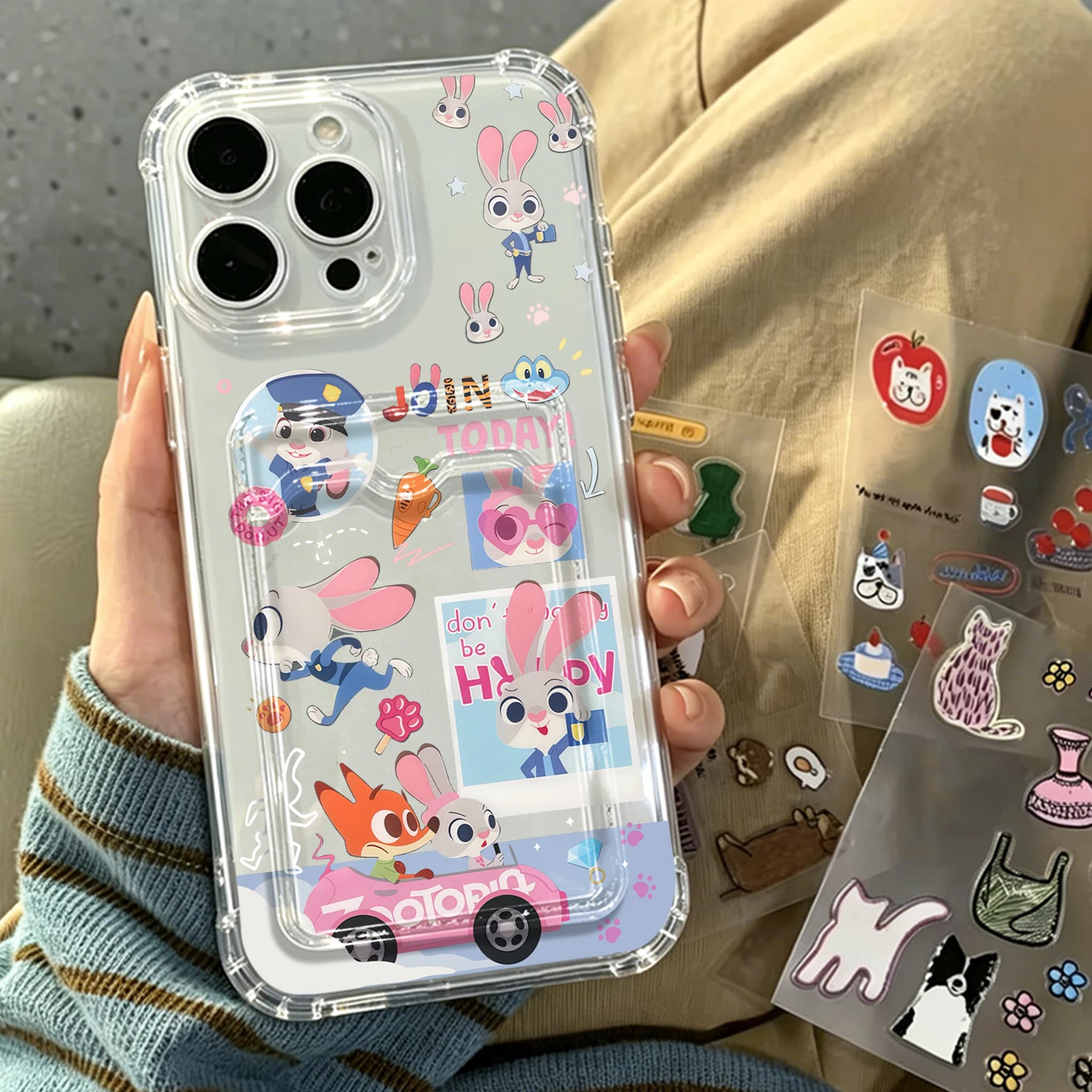 Cute Zootopias Card Hold Phone Case For Xiaomi 13 12 12T 11 Lite Poco M5 M4 X5 X4 X3 Pro NFC 4G 5G Anti-fall Clear Cover