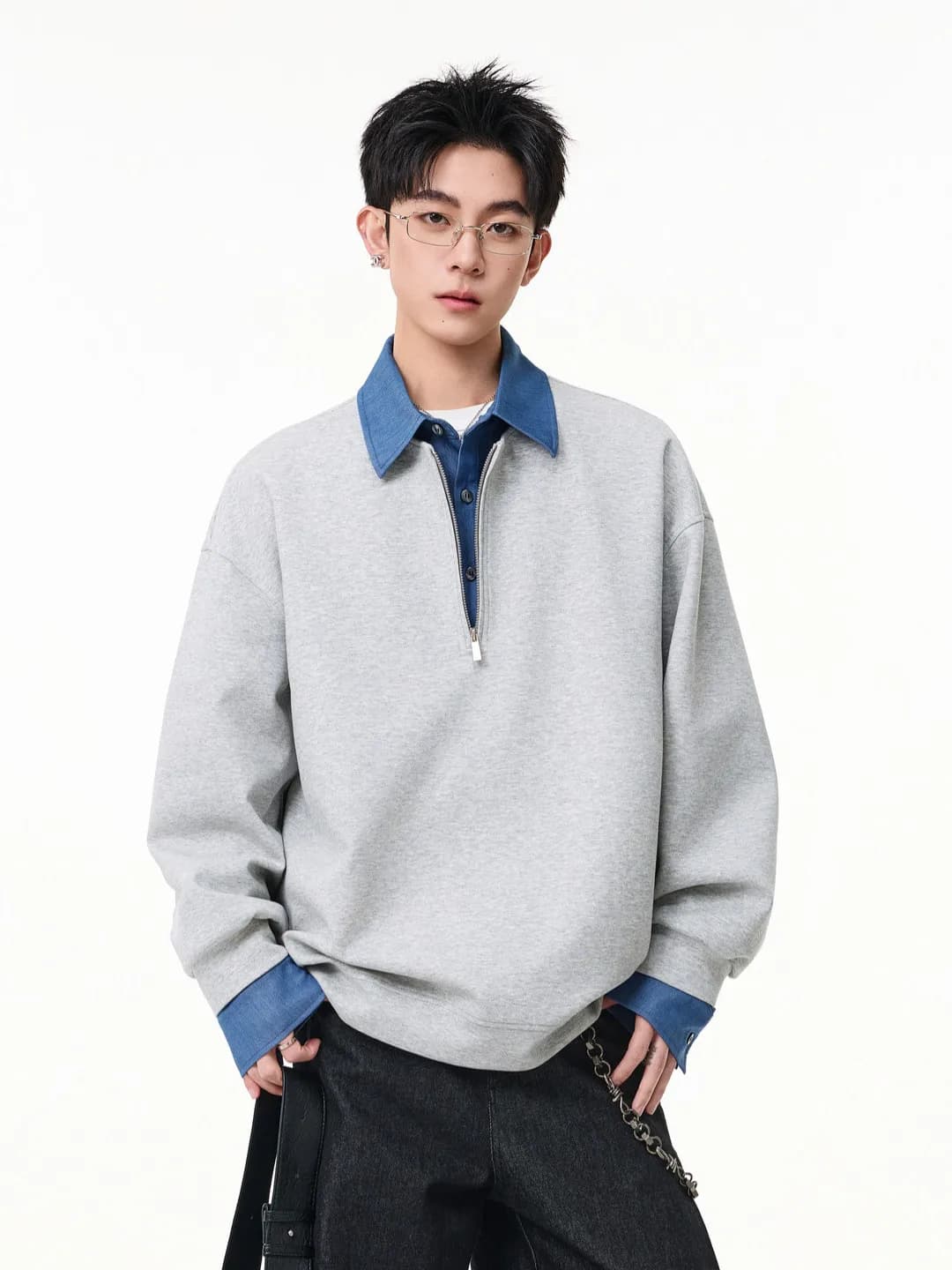 Giacca Felpa con Colletto a Contrasto per Uomo, Moda Primavera-Autunno, Camicia Interna Abbinabile, Tessuto in Poliestere