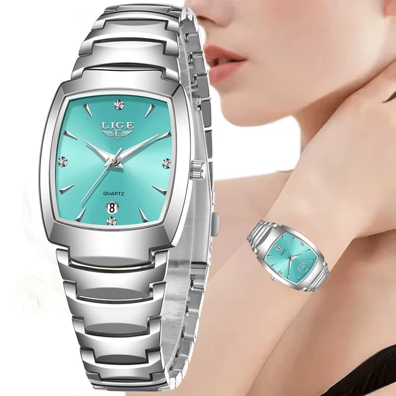 Orologi creativi LIGE da donna, orologio da polso quadrato in acciaio inossidabile, impermeabile, luminoso, al quarzo, Reloj Mujer