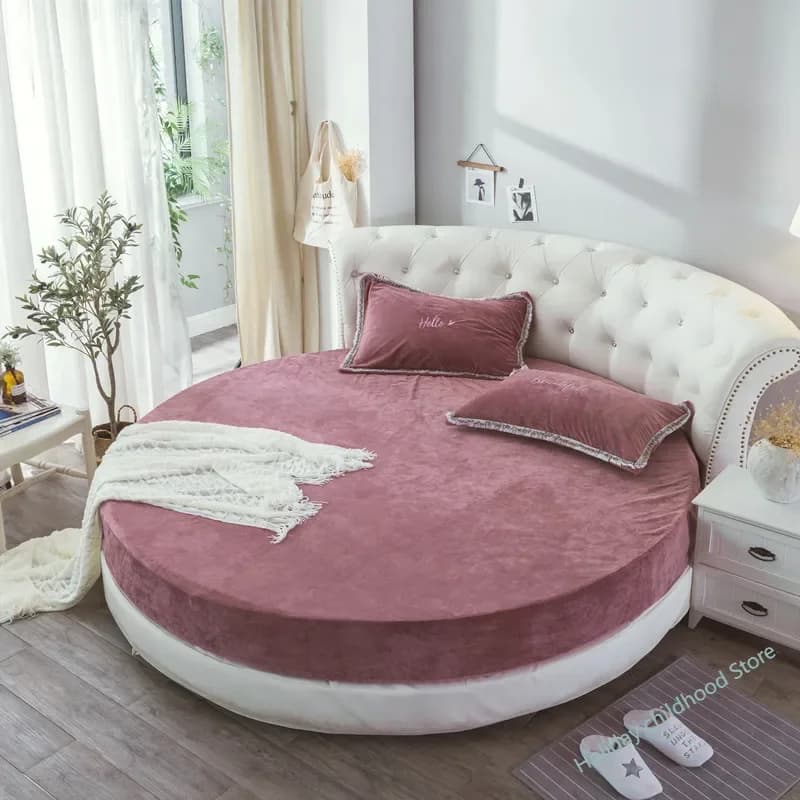 Round coral velvet sheet, solid color, diameter 200cm-220cm, flannel sheet without pillowcase, winter