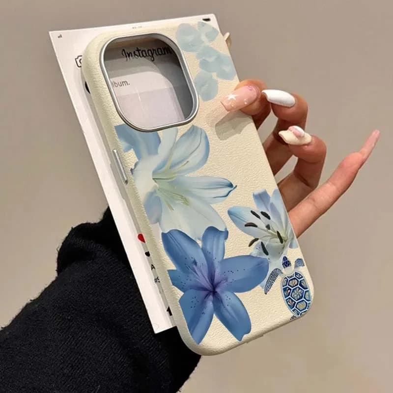 Elegante Custodia per Telefono con Motivo Giglio Blu per Redmi 11 12 13 14 4G Xiaomi Redmi Note 10 11 12 13 14 Pro 5G 14C 13C 15C