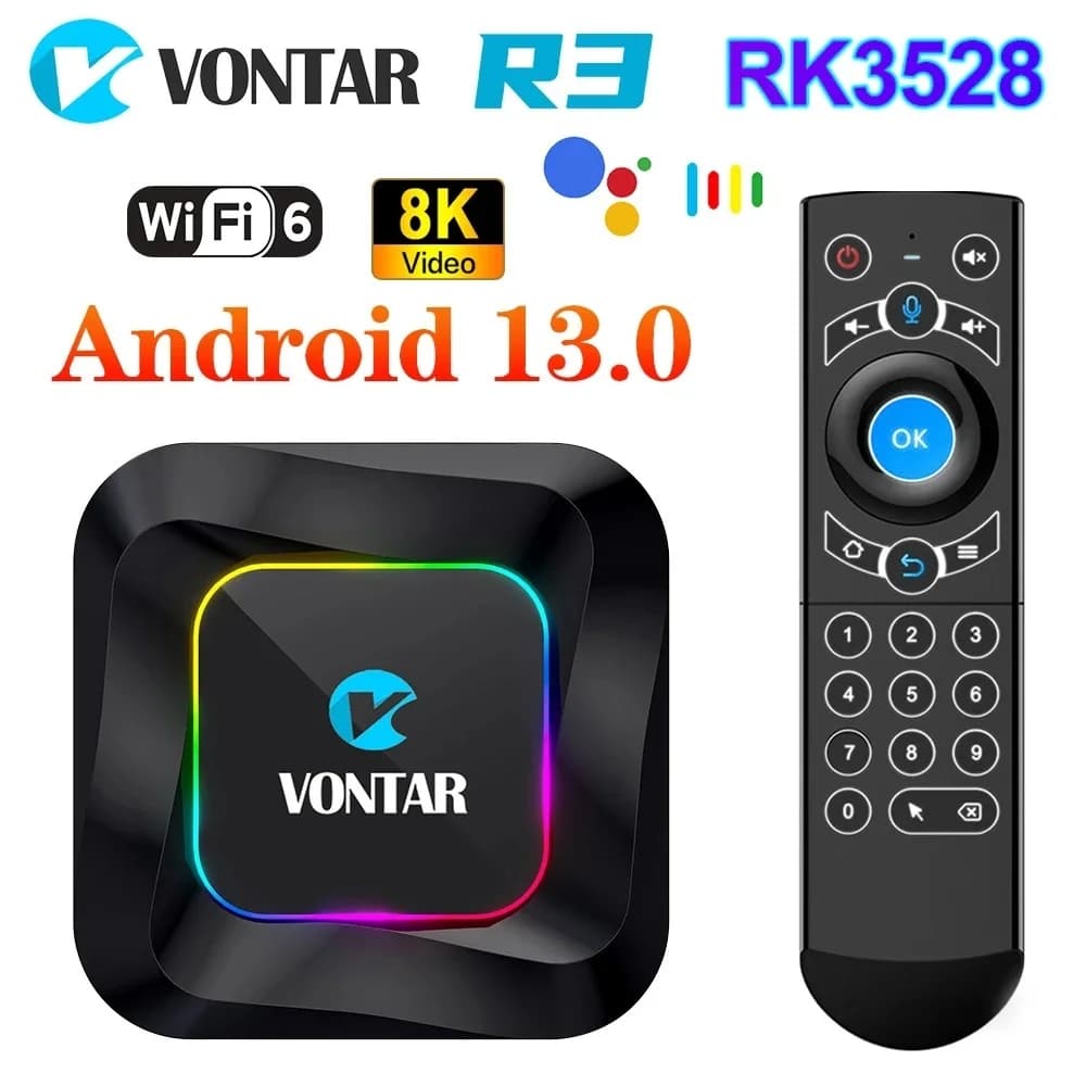 VONTAR R3 RGB TV Box Android 13 Rockchip RK3528 Supporto 8K Video BT5.0 Wifi6 Supporto Google Ingresso vocale Lettore multimediale Set Top Box