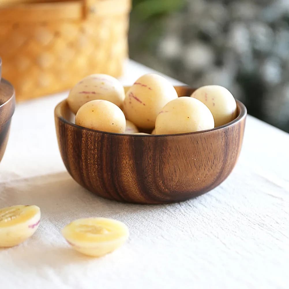 1Pcs Wooden Cutlery Fruit Bowl 18x7.5cm Smooth Handcrafted Salad Bowl Multipurpose Food Container Kitchen Tableware