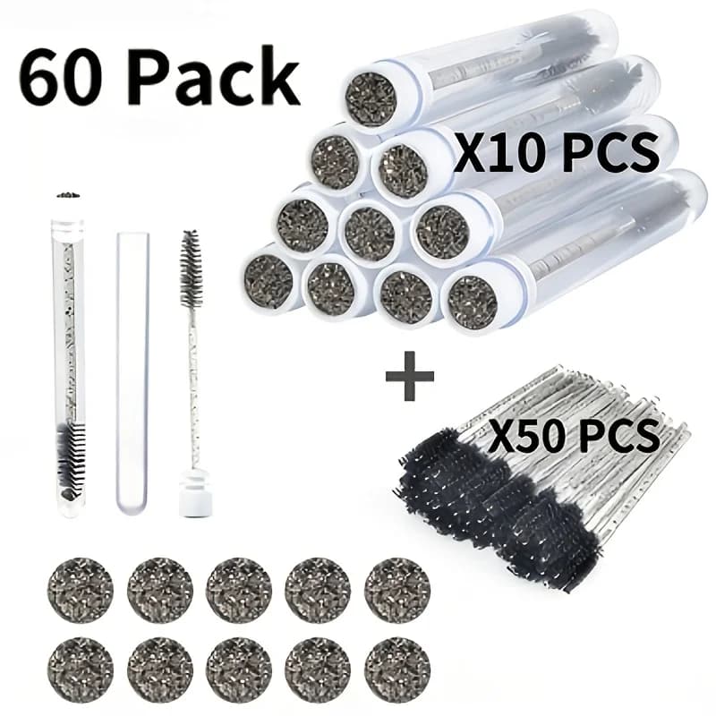 60 Pieces Brush Tubes Diamond Eyelashes, Mascara Pads Reusable with Housing, Anti-dust Accessories for Extension Eyelashes, Eyebrows Brushes, Gift Tool