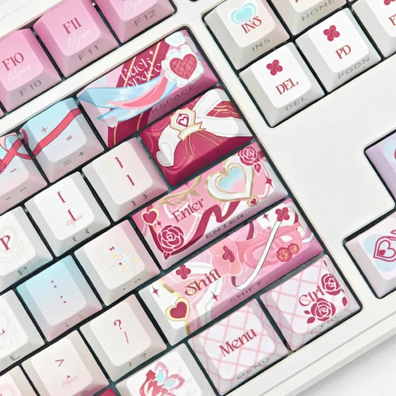 137 Keys Elysia Keycaps Game Honkai Impact 3 Pink PBT Dye Subbed Side Light Transmission Gaming Keycap for Mechanical Keyboard