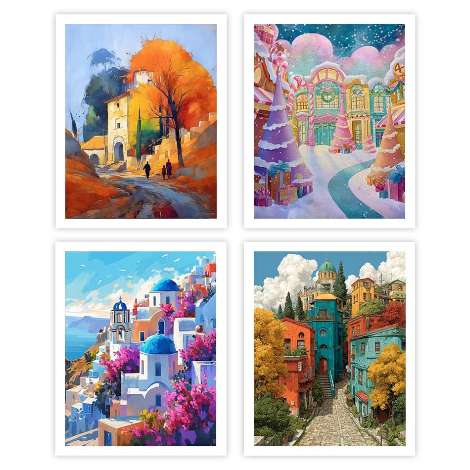 GATYZTORY Pittura con i numeri: Paesaggio domestico in acrilico, acquerello, immagini con i numeri, fai da te, quadro artistico a olio, cornice, lavorazione artigianale