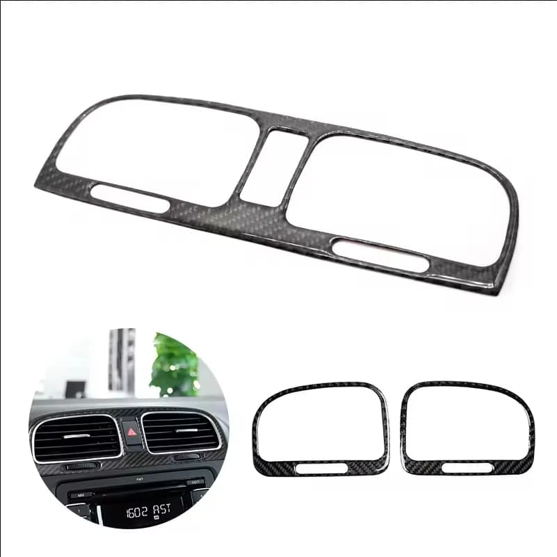 For VW Golf 6 MK6 2010 2011 2012 2013 Interior Car Central Console Air Conditioning Vent Texture Carbon Cover Trim Sticker