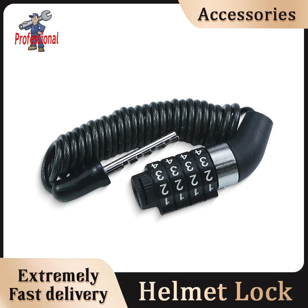 Helmet lock with steel cable, Silver, Small hole, Waterproof and anti-theft, Portable for motorcycles/ mountain bikes.