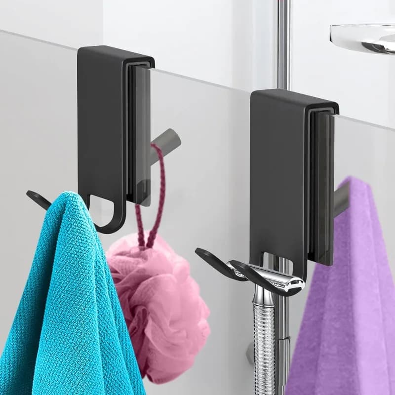 Shower Door Hooks,Double-Sided Hooks for Frameless Shower Doors,Stainless Steel Hooks for Bathrobes and Towels, No Drilling.