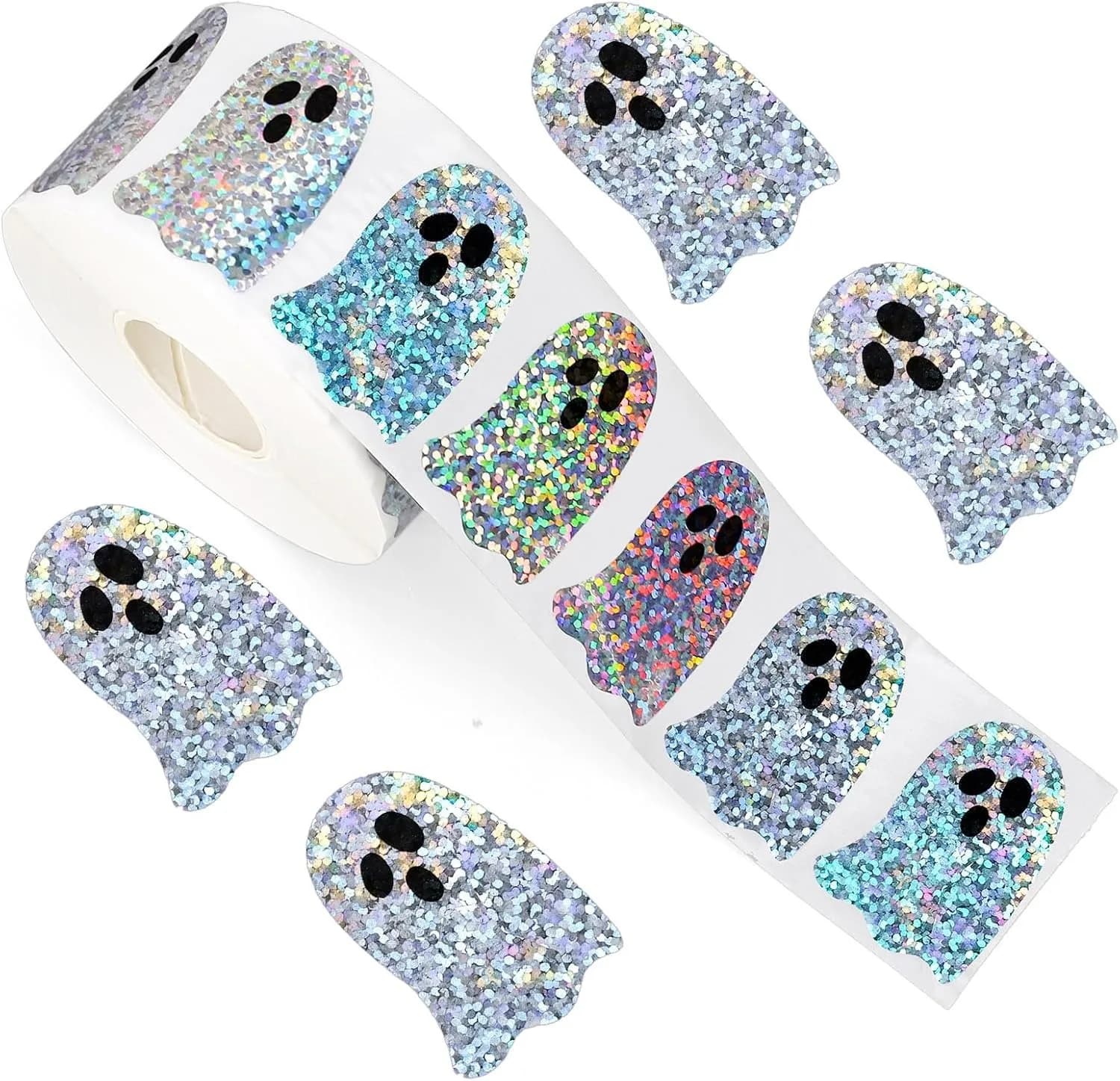 Ghost-Shaped DIY Waterproof Stickers Halloween Party Atmosphere Stickers Envelope Decoration Packaging Label Stickers Glitter Ghost Sticker Roll