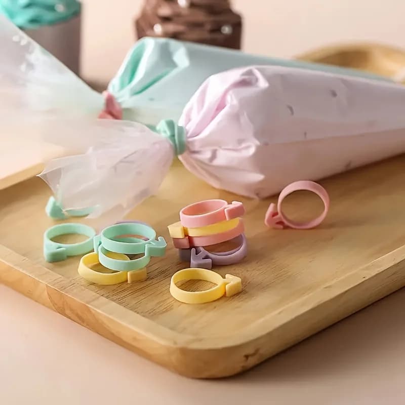 10pcs Reusable Silicone Icing Piping Bag Ties, Pastry Bag Clips for Biscuits Cupcakes Desserts Kitchen Baking Gadgets