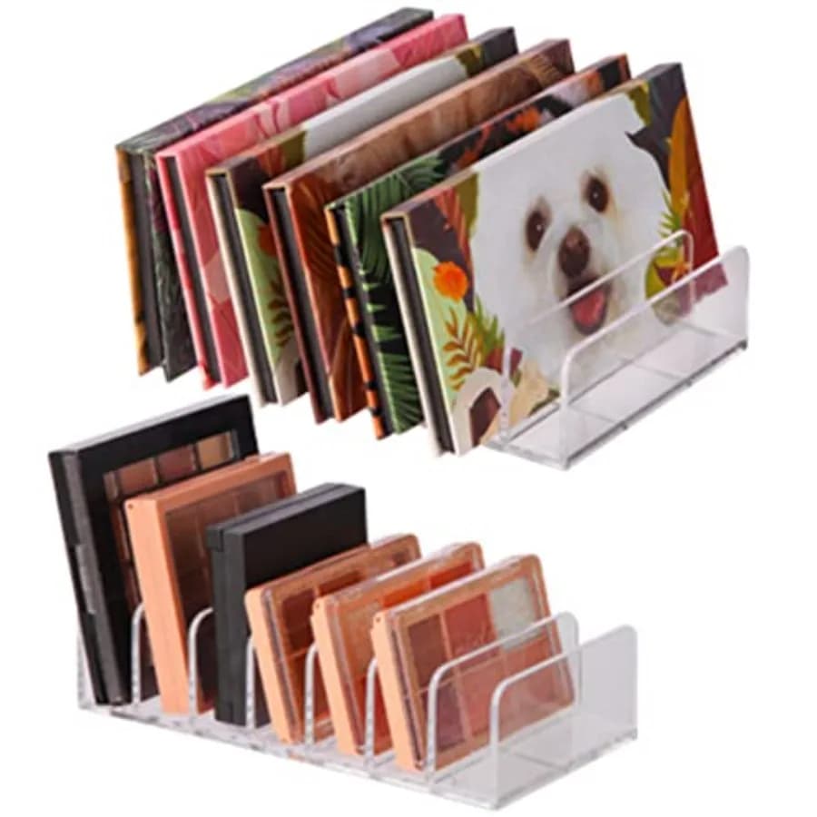 Organizer per palette di ombretti da 2 pezzi, utilizzabile per ripiani del bagno, guardaroba, scaffali, cassetti, occhiali da sole, portafogli, kit contouring e cosmetici.
