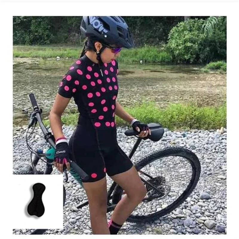 Women's Cycling Knit Set, Summer Cycling Clothing Road Bike Shorts Padded Suit Bicycle Shirts Short Sleeved Triathlon Suit