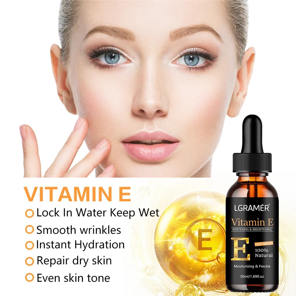 Vitamina E Siero viso Sbiancante Restringimento dei pori Rimozione delle rughe Punto nero Schiarente Essenza per la cura della pelle Prodotto per la cura della pelle