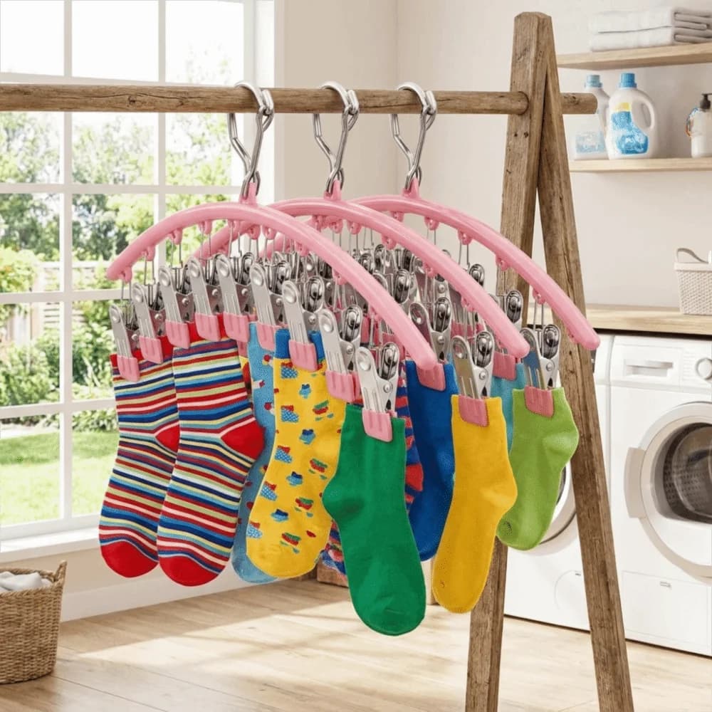 Stainless Steel 10 Clips Sock Drying Rack Waterproof Space Saving Arc Shaped Sock Drying Rack Non-slip Clothes Drying Hanger