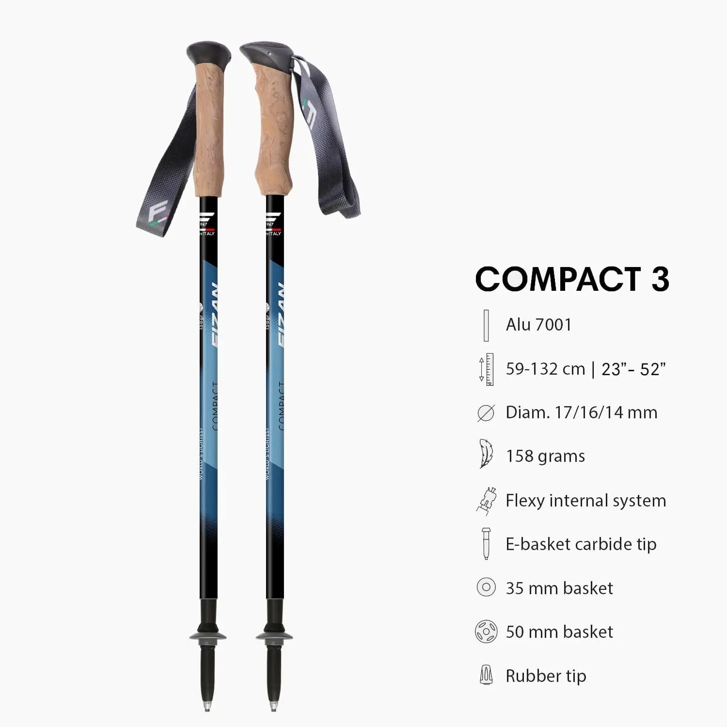 Bastoncini da Trekking Ultraleggeri Regolabili 59-132cm in Alluminio con Impugnatura in Sughero EVA