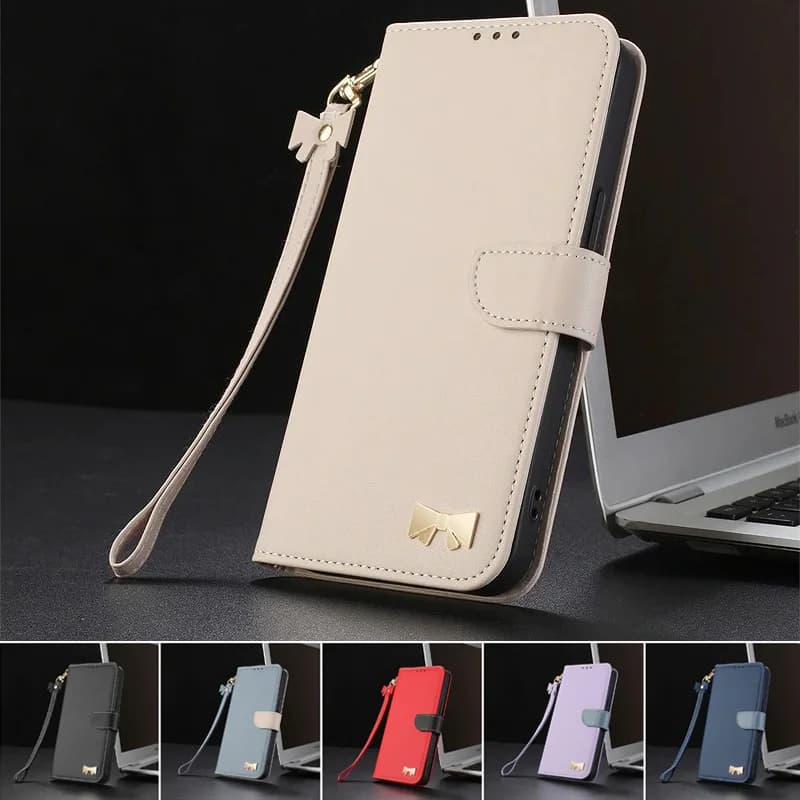 Leather Wallet Case for Galaxy S26 S25 Edge S24 Ultra S23 FE S22 Plus A17 A37 A57 A07 A16 A36 A56 A35 A55