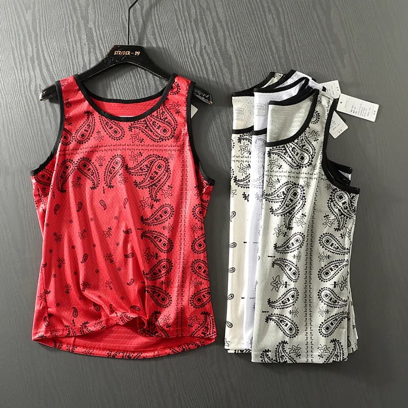 Uomo Casual Seta Luster Me Qui Dry Svel Top Agganciato Fiore di Mandorla Abbigliamento Sportivo Estivo Stand Fit Faion Ci Vest