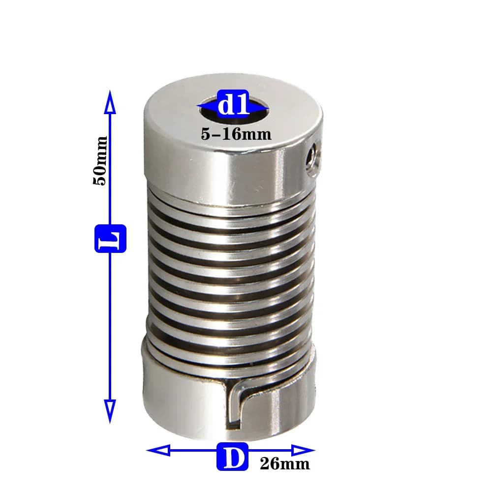 L'accoppiamento elastico con accoppiamento a molla D26L50 in lega di alluminio viene utilizzato per il servomotore, asta per vite, connettore dell'albero, stampante 3D, CNC